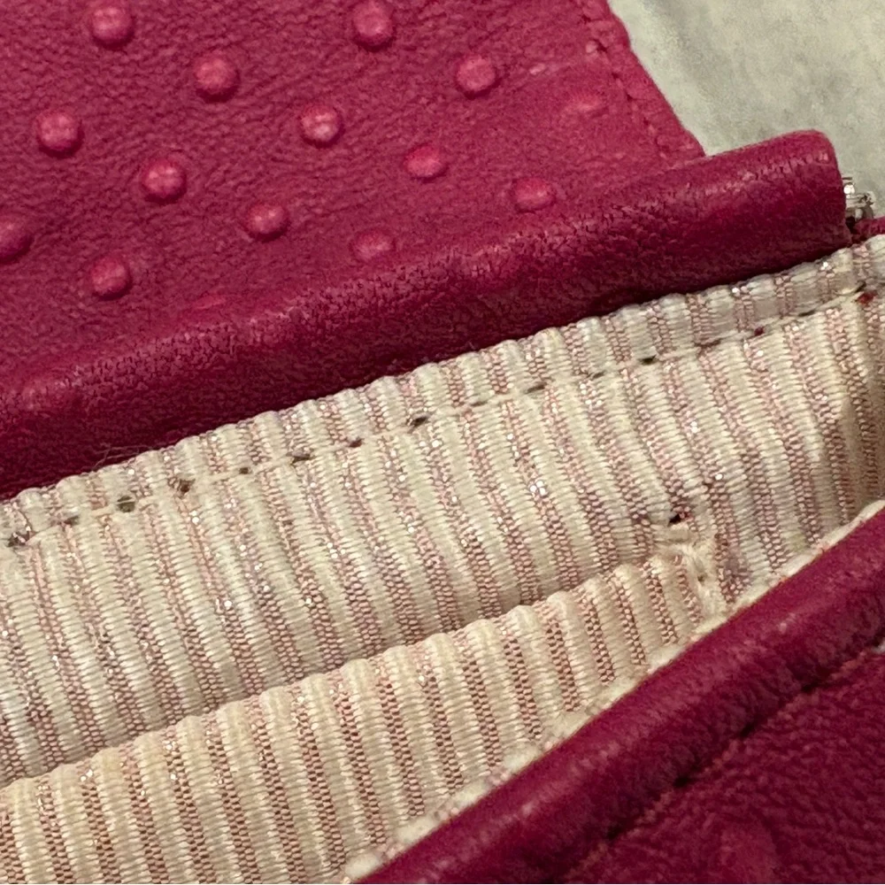 Lauren Merkin Pink Ostrich Leather Clutch With Silver Chain Strap